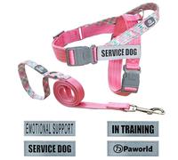 PAWORLD Dog Harness and Lead Set, Anti Pull Dog Harness Small, Service Dog Vest with Dog Lead and 4 Reflective Patches, 2 Buckles + Safety Lock, No-Choke Harness for Outdoor Walking (Pink, S)