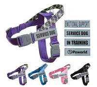 Paworld Dog Harness, Anti Pull Dog Harness Medium, Service Dog Vest with 4 PCS Reflective Patches, 2 Buckles with Safety Lock, Adjustable No-Choke Vest, for Outdoor Training Walking (Purple, M)