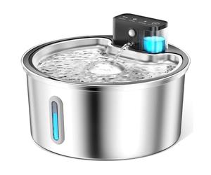 PawPoll Wireless Cat Water Fountain for Drinking, 3.2L Cat Fountain Stainless Steel Cordless Pet Water Dispenser Battery Operated Motion Sensor Silent Rechargeable Water Fountain for Cats