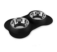 Pawpourri Dog Bone Shaped Stainless Steel Pet Bowl Combo With Non-Slip Silicone Base | Double Feeding Bowl Combo For Providing Food And Water To Beloved Dog, Puppies & Cats-Double Feeder of 700ml each