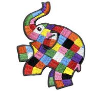 Pawprint Family | Elmer Jumping Left Sew on Patch | David McKee's Elmer The Patchwork Elephant Official Merchandise