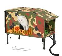 PAWPROVED Heated Cat House for Outside, Indestructible Outdoor Cat House with Dinning Room in Winter, 100% Waterproof Cat Shelter with Heater for Strays, Ferals Barn Cat, Animal, Insulated, Warm House