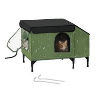 PAWPROVED Heated Cat House for Outside, Outdoor Cat House Featuring Escape Door & Dinning Room in Winter, 100% Waterproof Cat Shelter with Heater for Strays, Ferals Barn Cat, Insulated Warm House