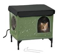 PAWPROVED Heated Cat House for Outside, Outdoor Cat House Featuring Escape Door in Winter, 100% Waterproof Cat Shelter with Heating Pad for Community Cats, Strays, and Ferals, Insulated Warming House