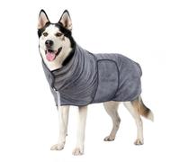 PAWPUP Dog Drying Coat - Double Layer Ultra Absorbent Microfibre Towel Robe, Quick Drying, Soft and Warm Dressing Gown for After Bath, Rain or Muddy Walks (Grey, S)