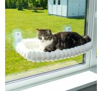 PAWRUSH Cat Window Perch - Premium Cat Window Hammock with 4 Large Suction Cups & Soft Bubble Cushion; Strong Rustproof Metal Frame Window Bed Holding 40lbs; Easy Assembly Perch for Indoor Cats; White