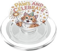 "Paws and Celebrate" Cute Cat Sparkler Party Design PopSockets PopGrip for MagSafe