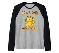 Paws and Meditate Zen Cat Yoga Mandala Design Peaceful Kitty Raglan Baseball Tee