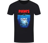 Paws Black T-Shirt, Feline Water Shark, Hunting Mice, Swimming, Horror Cats