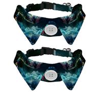 Paws Dog Cat Collar, 2 Pieces Butterfly Flying in Starry Sky Flower Trail Bow Tie Dog Collars with Plastic Buckle, Pet Bowtie for Girls Boys Small Medium Cat Puppy Kittern