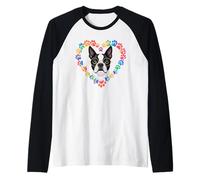 Paws Dye Heart Boston Terrier Raglan Baseball Tee