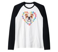 Paws Dye Heart English Bulldog Bulldogs Raglan Baseball Tee
