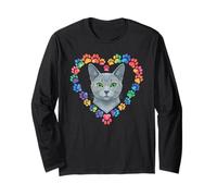 Paws Dye Heart Russian Blue Cat Long Sleeve T-Shirt