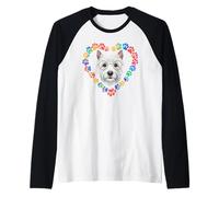 Paws Dye Heart West Highland White Terrier Westie Raglan Baseball Tee
