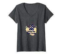 Paws for The Cause: Heartfelt Pet Charity Support V-Neck T-Shirt, Women, Dark Heather Grey, XXL