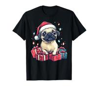 Paws & Holidays Apparel Cute Pug Santa Hat Funny Christmas Xmas Dog Lover Unisex Adults T-Shirt Black Size S