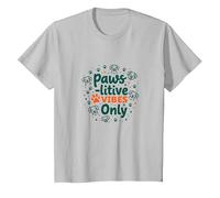 Paws-itive Vibes Only Dog Lover T-Shirt, Kids, Silver, 6 Years