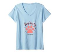 Paws-itively in Love with Dogs Paw Print Heart V-Neck T-Shirt, Women, Baby Blue, XXL