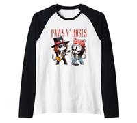 Paws N' Roses Cat Rock Band Tee Funny for Men and Women Raglan Baseball Tee