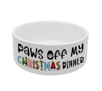 Paws Off My Christmas Dinner Ceramic 18.5cm x 8cm Pet Bowl, Feeding/Water Dog Bowl.