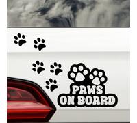 Paws On Board & 6 Paw Prints Pet Funny Car Sticker - Waterproof Decal - Long Lasting - Dog & Cat Gifts for Cars, Vans, Caravans, Motorhomes (Black)
