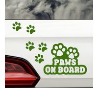 Paws On Board & 6 Paw Prints Pet Funny Car Sticker - Waterproof Decal - Long Lasting - Dog & Cat Gifts for Cars, Vans, Caravans, Motorhomes (Green)