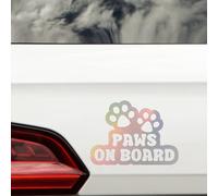 Paws On Board Pet Funny Car Metallic Sticker - Waterproof Decal - Long Lasting - Dog & Cat Gifts for Cars, Vans, Caravans, Motorhomes (Silver Spectrum)
