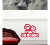 Paws On Board Pet Funny Car Sticker - Waterproof Decal - Long Lasting - Dog & Cat Gifts for Cars, Vans, Caravans, Motorhomes (Red)