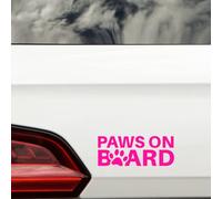 Paws On Board Pet Funny Car Sticker - Waterproof Decal - Long Lasting - Dog & Cat Gifts for Cars, Vans, Caravans, Motorhomes (Pink)