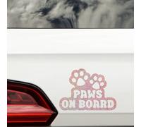 Paws On Board Pet Funny Car Sticker - Waterproof Metallic Decal - Long Lasting - Dog & Cat Gifts for Cars, Vans, Caravans, Motorhomes (Rose Gold Sparkles)