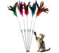 Paws Power Cat Wand Toy Feather Stick Cat Toys, 5 Pieces Interactive Cat Toy Feathers Wand for Indoor Cats