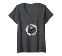 Paws & Reflect: Mindful Cat Lover's Inspirational Quote V-Neck T-Shirt, Women, Dark Heather Grey, XL