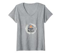 Paws & Reflect: Mindful Cat Lover's Inspirational Quote V-Neck T-Shirt, Women, Heather Grey, XL