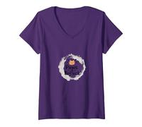 Paws & Reflect: Mindful Cat Lover's Inspirational Quote V-Neck T-Shirt, Women, Purple, L