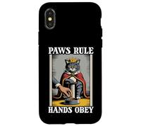 Paws Rule Hands Obey Cat Food Bowl Scratching Post Funny Cat Case for iPhone X/XS