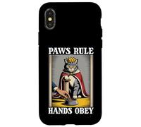 Paws Rule Hands Obey Cat Food Bowl Scratching Post Funny Cat Case for iPhone X/XS