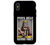 Paws Rule Hands Obey Cat Food Bowl Scratching Post Funny Cat Case for iPhone X/XS