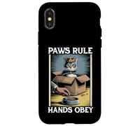 Paws Rule Hands Obey Cat In Box Food Bowl Funny Cat Case for iPhone X/XS