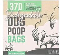 Paws Ultra Clean Dog Waste Bag Set - 370 Biodegradable Black Bags with Handles & Easy-Carry Dispenser for Pet Owners
