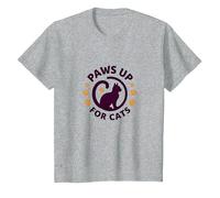 Paws Up for Cats: Feline Lover Paw T-Shirt, Kids, Heather Grey, 12 Years