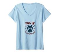 Paws Up If You Love Dogs - Cute Pet Lover V-Neck T-Shirt, Women, Baby Blue, XXL