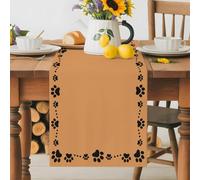 Paws Welcome Words Table Runner 70 Inches Long,Table Runners Kitchen Dining Tables Decoration for Home Party Decor, Paw Print Border on Orange Tables Runner Wedding Dresser Scarf