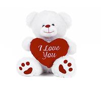 Paws White Teddy Bear holding Red Heart with I Love You written on it (White, 17.5")