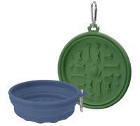 PawSailor 2-Pack Collapsible Dog Bowls with Suction Cups & Scraper - 16oz Travel Pet Bowls for Food/Water, Non-Slip Feeding Dish for Dogs, Includes Carabiner Clip Grey&Olive Green