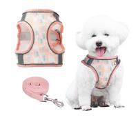 PawSailor Adjustable Medium Dog Harness, Soft Mesh Breathable Lightweight with Print Pattern, Escape Proof Harness Vest Padded Reflective Easy to Wear for All Season Coral M