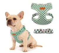 PawSailor Dog Harness Small Dog with Lead Set No Pull Breathable Mesh Puppy Harnesses with Adjustable Buckles Reflective Soft Padded Checkered Pattern Pet Vest for Small Dogs and Cats, Green XS