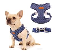 PawSailor Dog Harness Small Dogs with Lead Pull Free Checked Pattern Puppy Harness Breathable Mesh Reflective Adjustable Soft Padded for Small Dogs and Cats, Navy Blue M