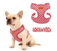 PawSailor Dog Harness Small Dogs with Lead Pull Free Checked Pattern Puppy Harness Breathable Mesh Reflective Adjustable Soft Padded for Small Dogs and Cats, Red S