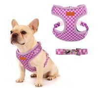 PawSailor Dog Harness Small Dogs with Lead Pull Free Checked Pattern Puppy Harness Breathable Mesh Reflective Adjustable Soft Padded for Small Dogs and Cats, Purple S