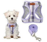 PawSailor Extra Small Dog Harness and Lead Set Step-in No Pull Soft Mesh Padded Adjustable Puppy Harness Reflective Plaid Pattern with Safety Buckle Dog Vest for Cats, Chihuahua, Light-Purple XXXS
